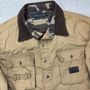 Coogi Safari Shirt Mens XL Khaki Corduroy Collar Dual Pocket Embroidered *FLAW